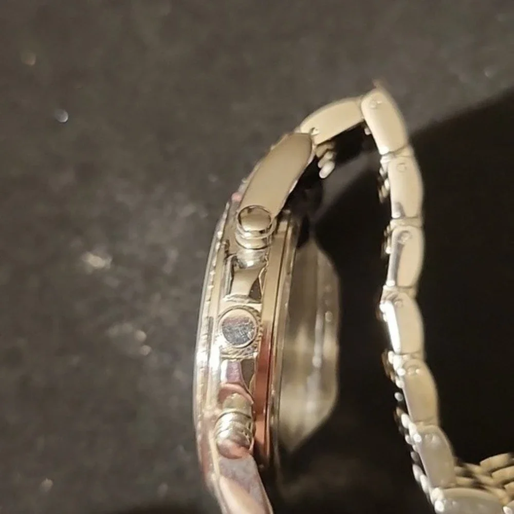 Vintage Silvertone Ladies Watch with White Rhinestones Chain Link Band